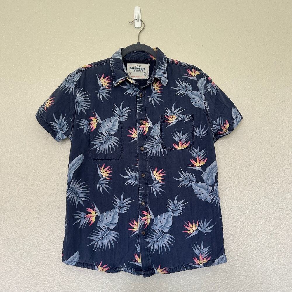 California Cowboy Shirt Mens Medium High Water Terry Cloth Lined Hawaiian Surf